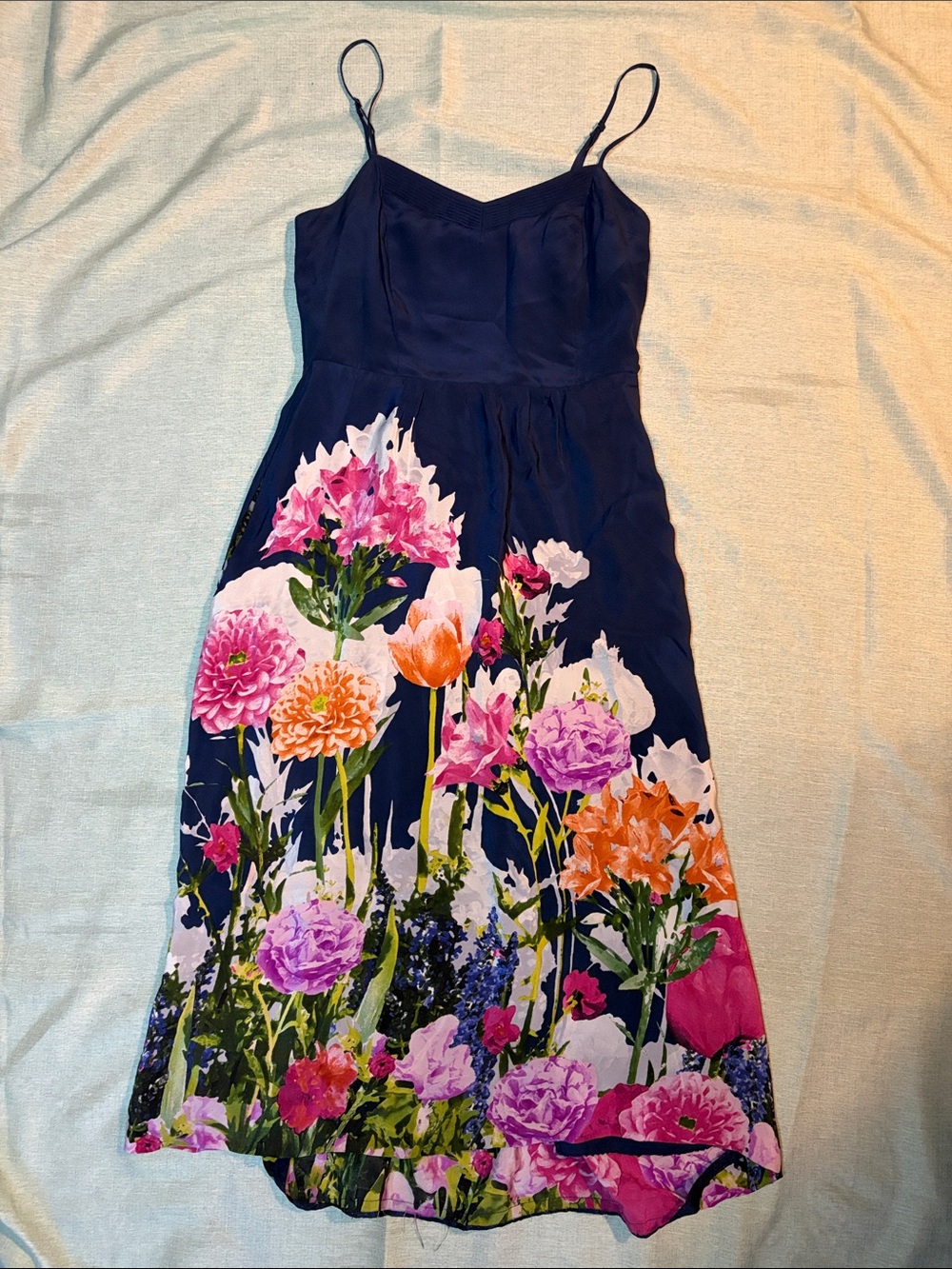 Moulinette Soeurs Navy Midi Dress with Multicolor Floral Print